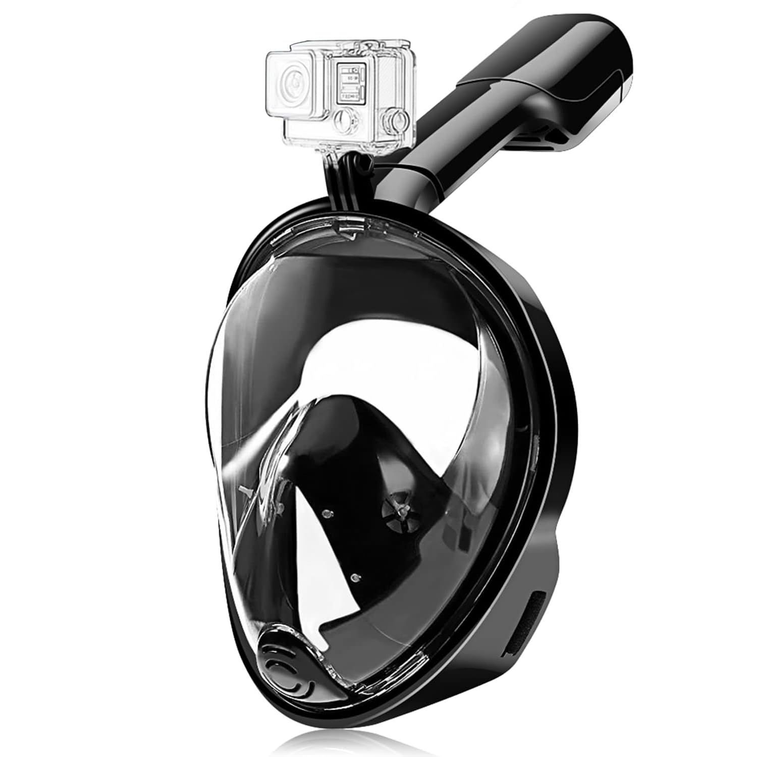 Snorkel Mask, Full Face Snorkel Set, 180° Panoramic View Snorkelling with Anti-Fog Anti-Leak Diving Mask Compatible Sports Camera, Snorkel Gear for Adults & Kids (Black, S/M)