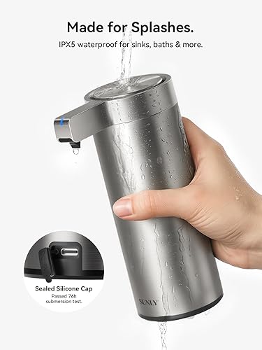 Miniatura 7 de SUNLY Dispensador de jabón automático sin contacto - Bomba sin obstrucciones, sensor rápido de 0.2 s, recargable USB-C, acero inoxidable resistente