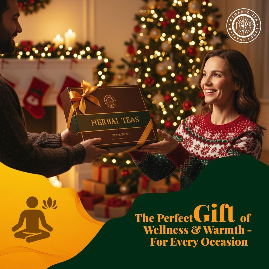 Pride Of India - Natural Herbal Tea Chest - 72 Tea Bags Assorted - Hand packed, Best for Gifting, Holidays, Tea Parties, Corporate/Restaurant Use - Healthy Supplemental Teas, Beautiful Box & Clear Lid