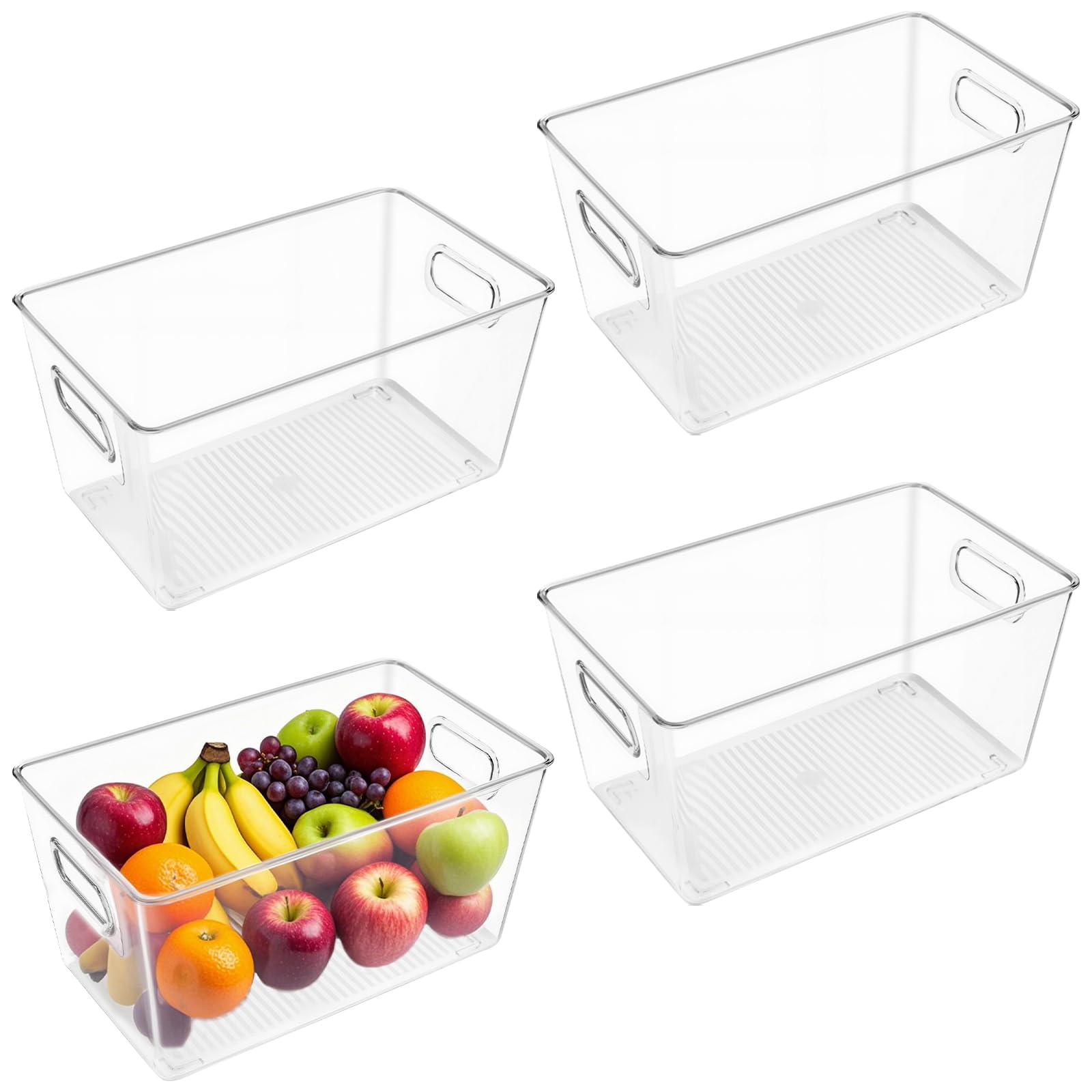 MAHIONG 4 PCS Fridge Storage Organisers, Transparent Pantry Organizers and Storage for Kitchen, Fridge Cupboard, Snacks, Tins, 25.5 x 15 x 13 cm