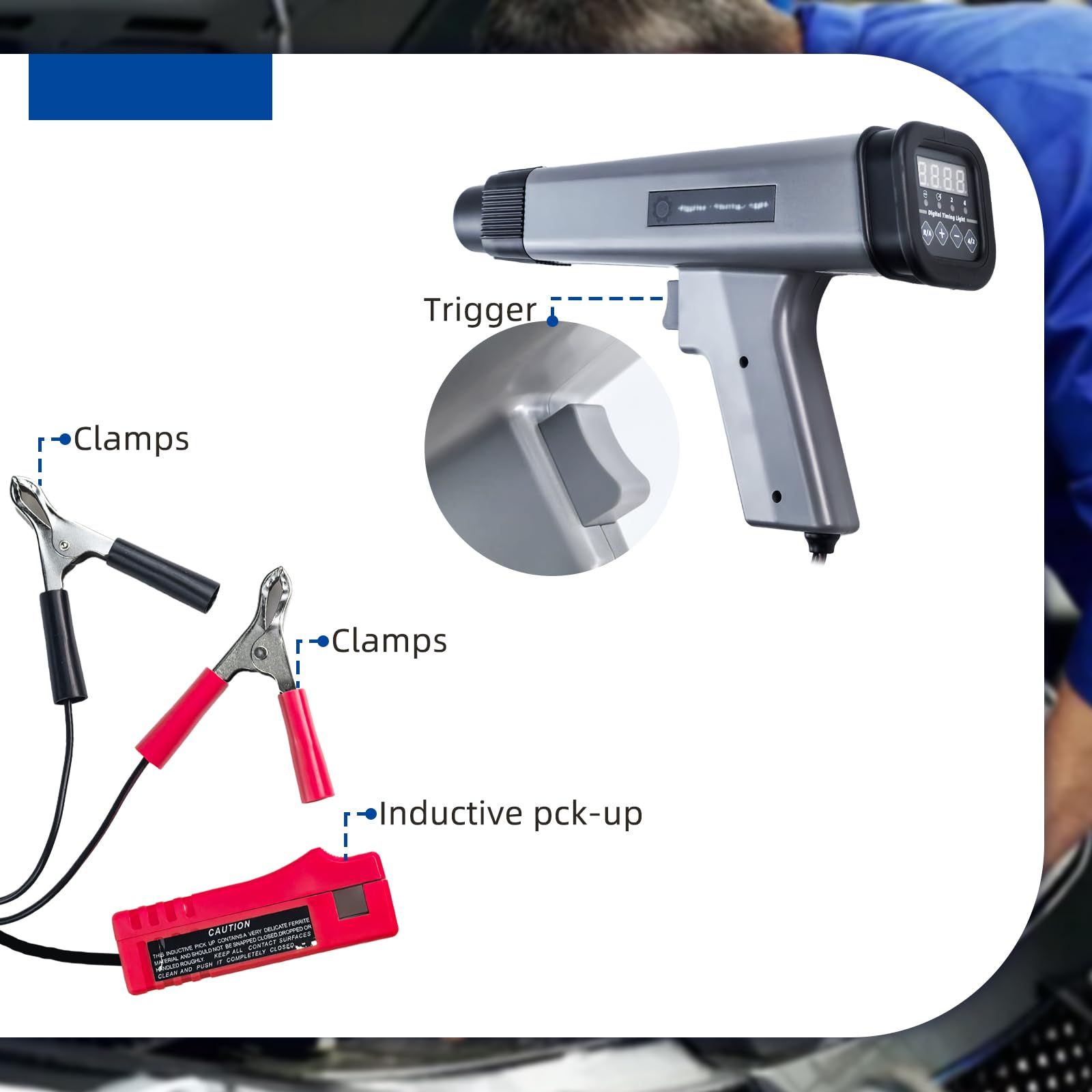 Pistola per luci di accensione, lampada stroboscopica, con indicatore digitale a LED, per auto, moto, barca, tosaerba