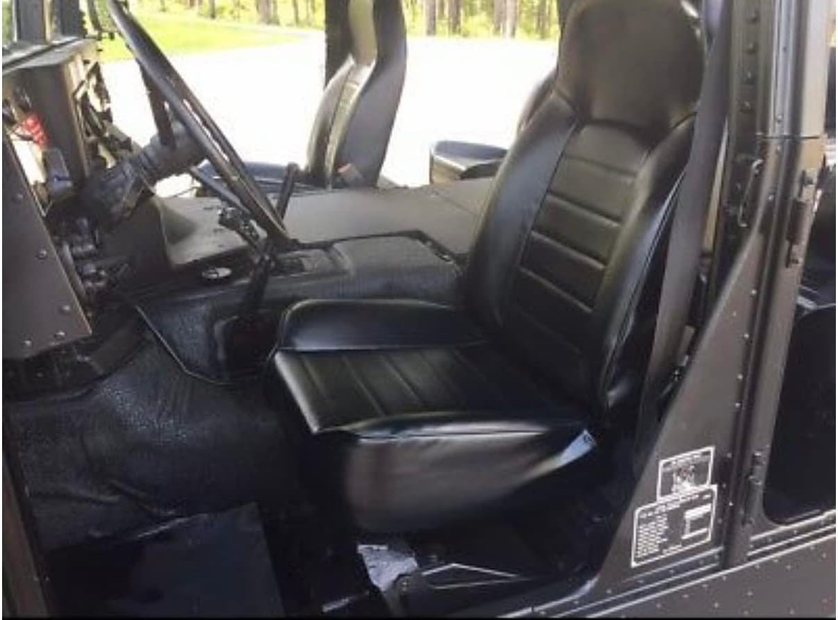High Back Replacement Seat - Set of 2 - Fits Military Humvee M-Series, HMMWV, 1976-2006 Wrangler TJ, YJ, CJ - Black Vinyl - Deeply Contoured - Non-Reclining