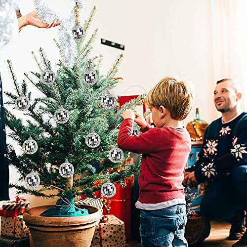 28 Pcs Hanging Mirror Disco Ball Glass Disco Ball Silver Mini Disco Ball Reflective Disco Ball, Halloween Disco Party Supplies, Christmas Tree Decorations (1.5 Inch) #TOP2