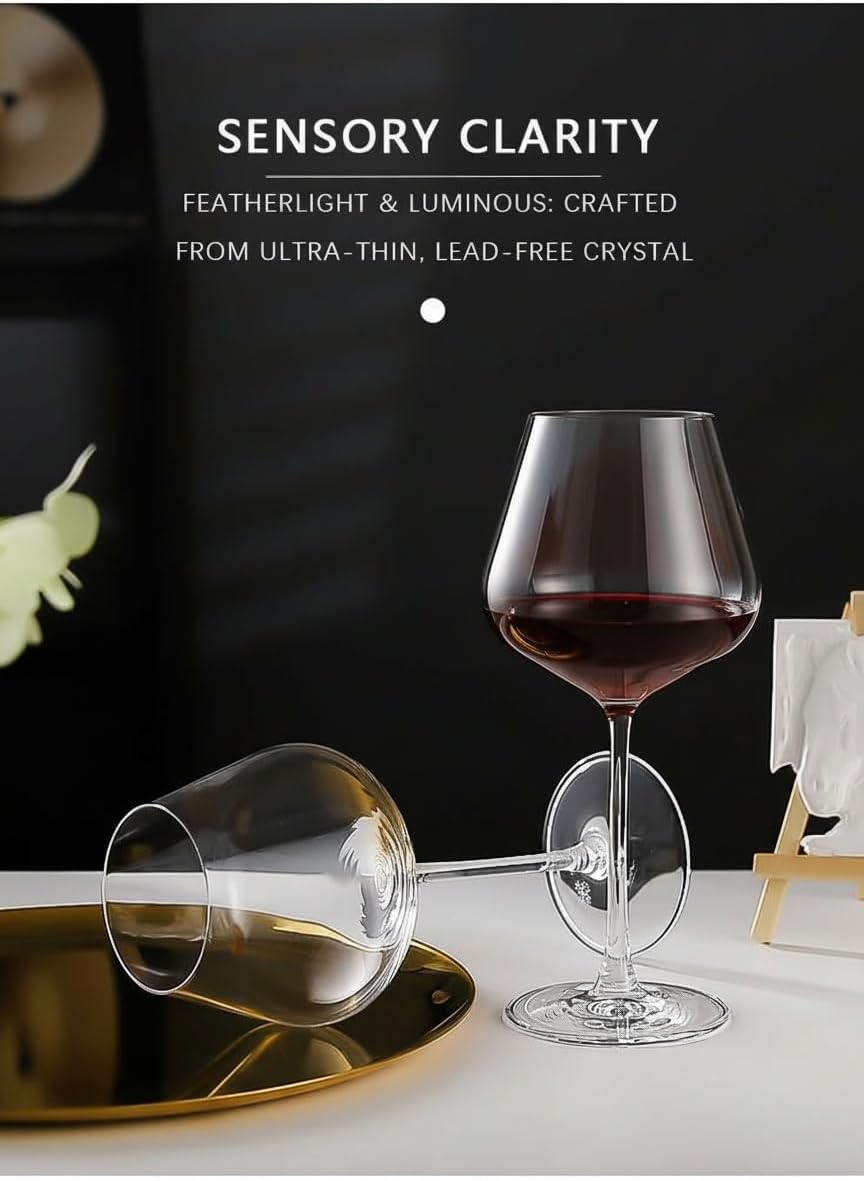 Pinot Noir Wine Glasses Set of 4, 17oz Hand Blown Lead-Free Crystal Burgundy Glasses - Laser Cold-Cut Ultra-Thin Rim & Seamless Solid Stem, Dishwasher Safe - Protective Gift Box