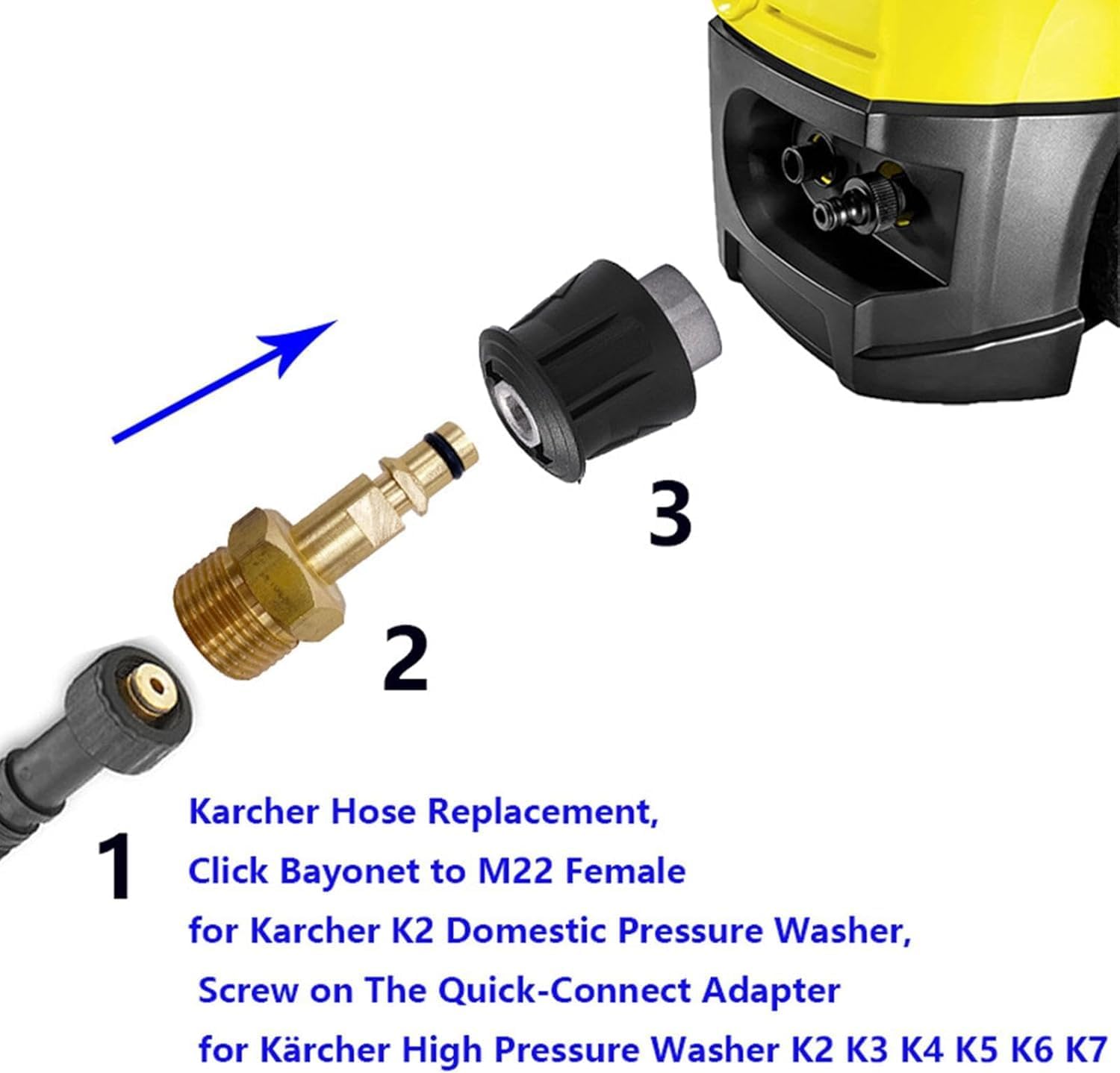 2Pcs Gold M22 Adapter High Pressure Washer Hose Adapter Pressure Pipe Quick Connector Fitting for K Series Washer Replacement Parts and Accessories