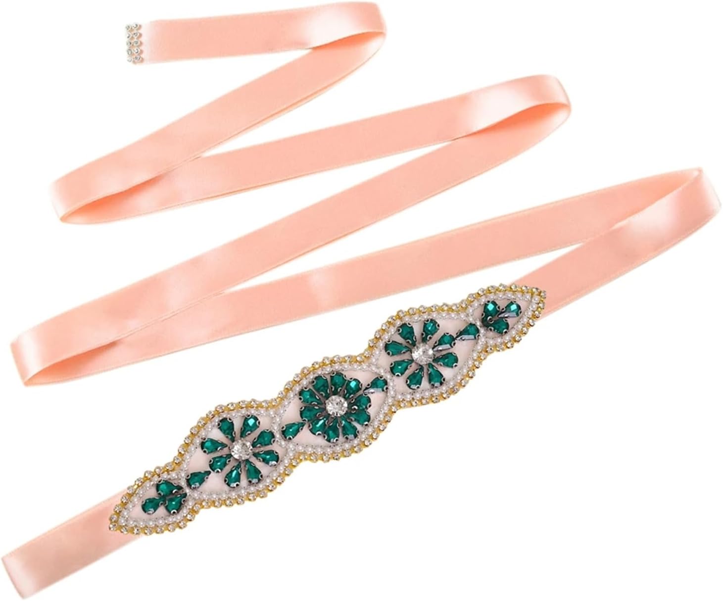 Women’S Rhinestone Wedding Belt With Leaf Shape Crystal Appliques For Evening Formal And Bridal Wear