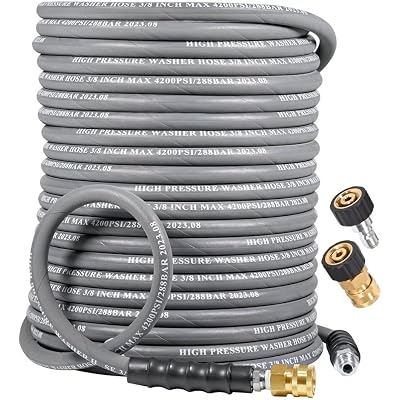 3/8″ Pressure Washer Hose 100 FT — 4500 PSI Steel-Braided Non-Marking Rubber | For Hot & Cold Water, Quick-Connect With M22 Fittings, Industrial-Grade Replacement for Gas Pressure Washers