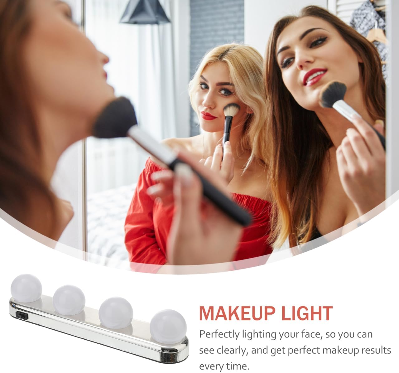 Outanaya Makeup Lamp Portable 4-Bulb Vanity Lights with Suction Cup No Drilling Easy Install Bright White Light for Bathroom Mirror and Dressing Table