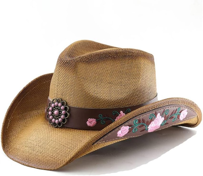 LIDHAY Men & Women's Woven Straw Cowboy Cowgirl Hat New Western Style Classic Cowboy Straw Hat Wide Brim Sun Hat