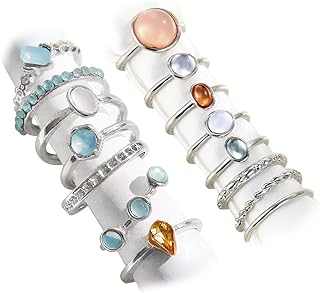 Boho Vintage Crystal Ring Set, Rhinestone Knuckle Rings for Women, Gold Silver Bohemian Stackable Joint Midi Multiple Rings