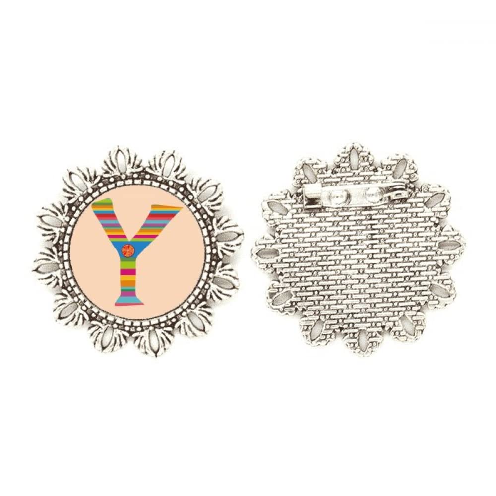 Broche de plata con diseño de flores naranjas y letra Y medium 4