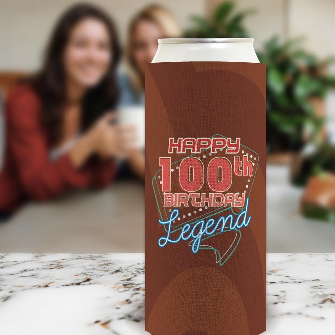 100th Birthday Decorations For Men Happy 100th Birthday Legend 12-Pack Ultra Slim Can Thermocoolers