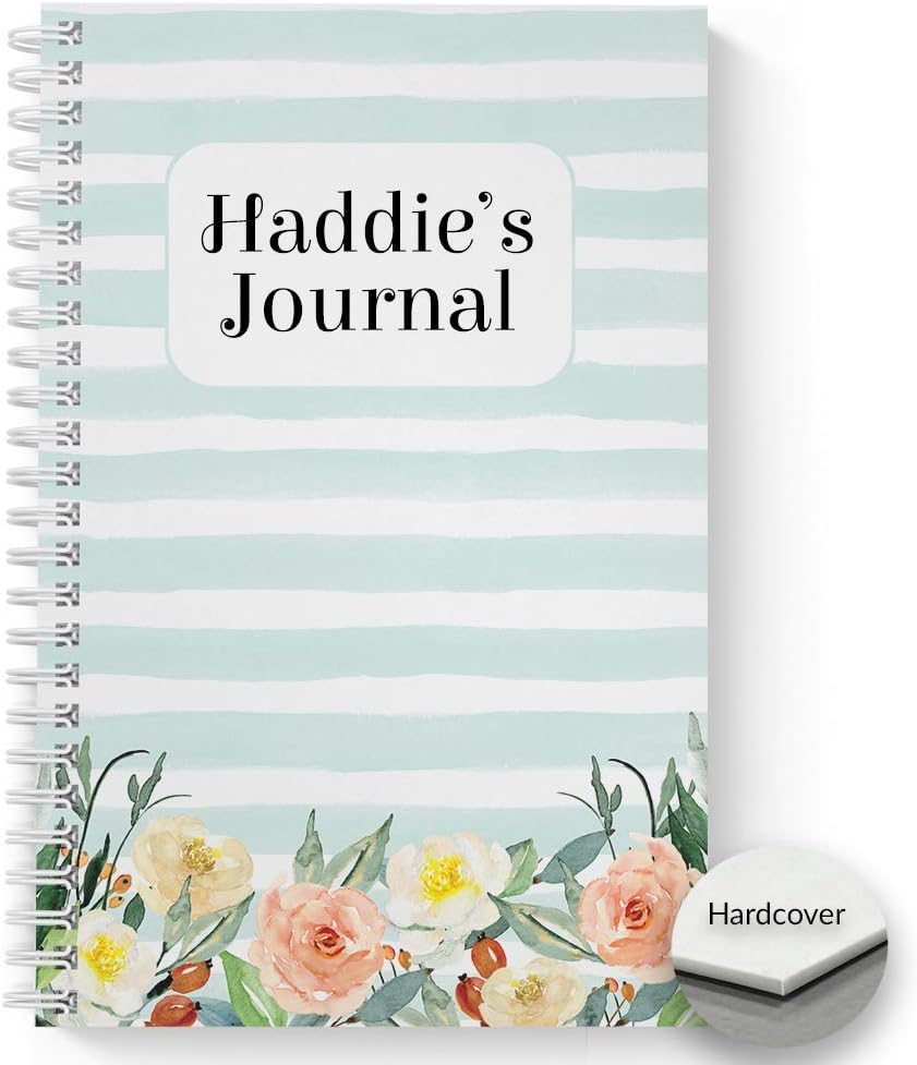 Gotcha Covered Notebooks HARDCOVER Floral Breeze Personalized Notebook/Journal, Satin Matte Finish, 120 pages of your selected paper, lay flat wire-o spiral. Size: 8.5” x 11”. Made in the USA