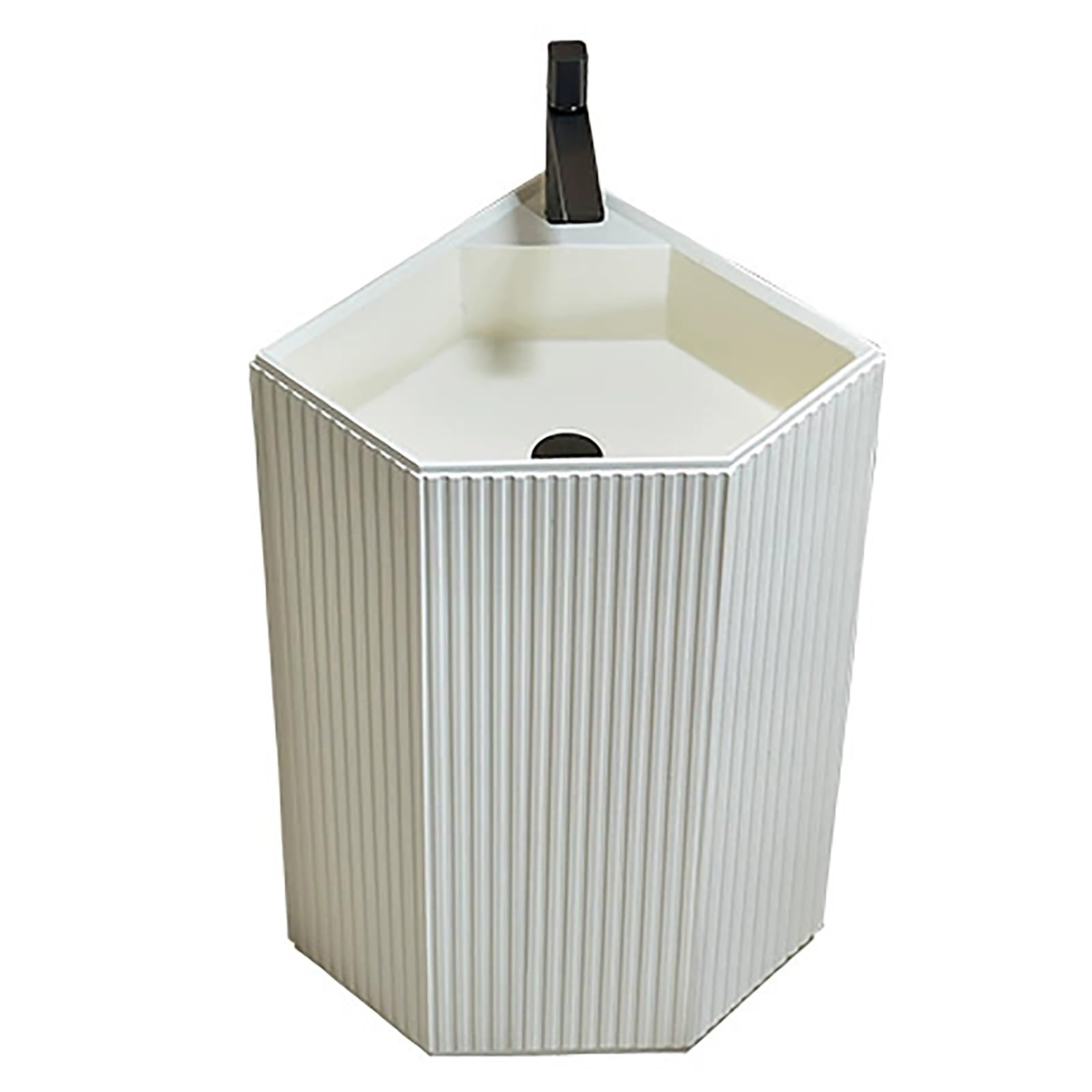 Fregadero triangular con pedestal que ahorra espacio, diseño compacto de una pieza para baños pequeños y tocadores, accesorio de baño elegante y funcional