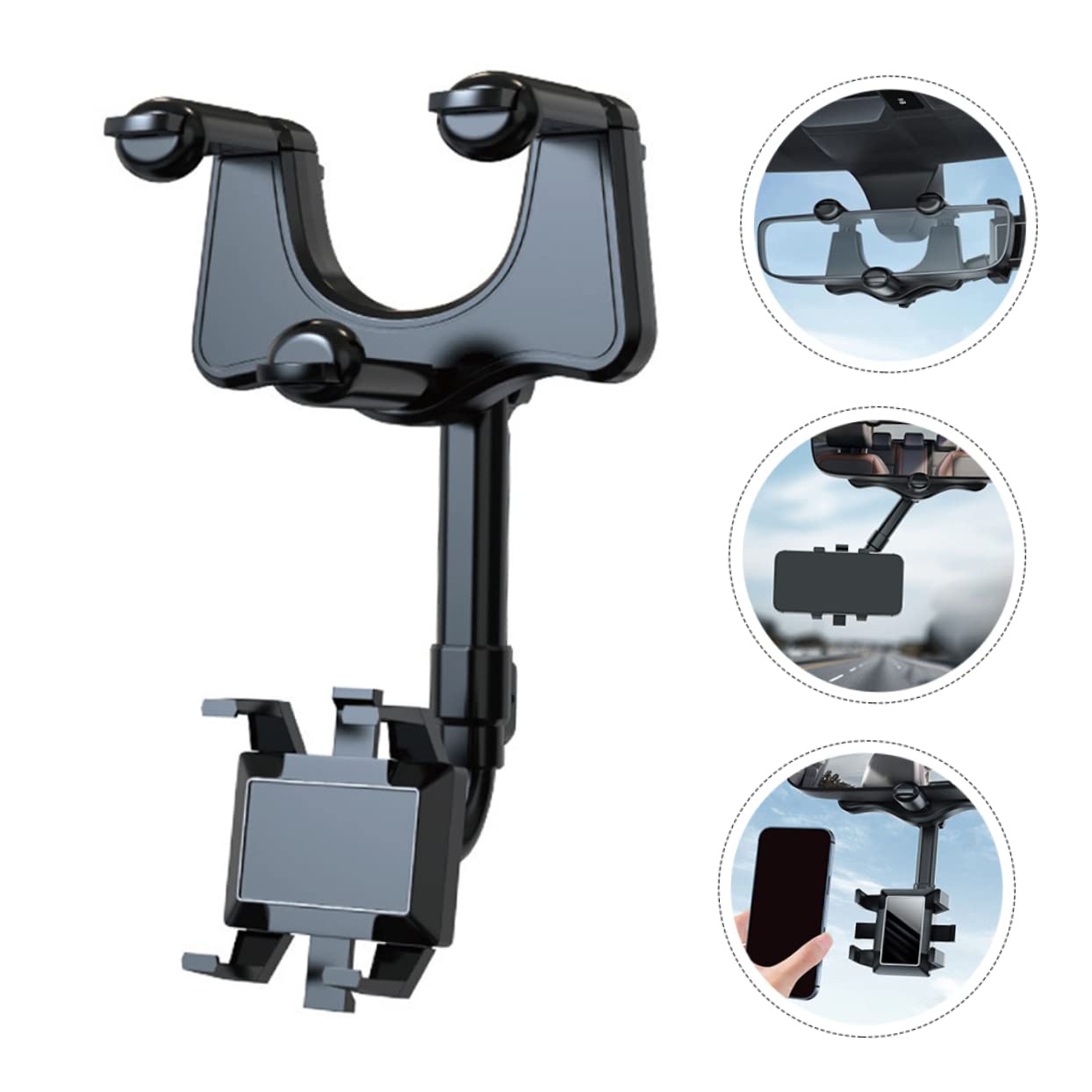 Supporto Telefono Auto Nero in Abs Antiscivolo Clip per Specchietto Retrovisore, Supporto Smartphone per Guida Sicura e Navigazione