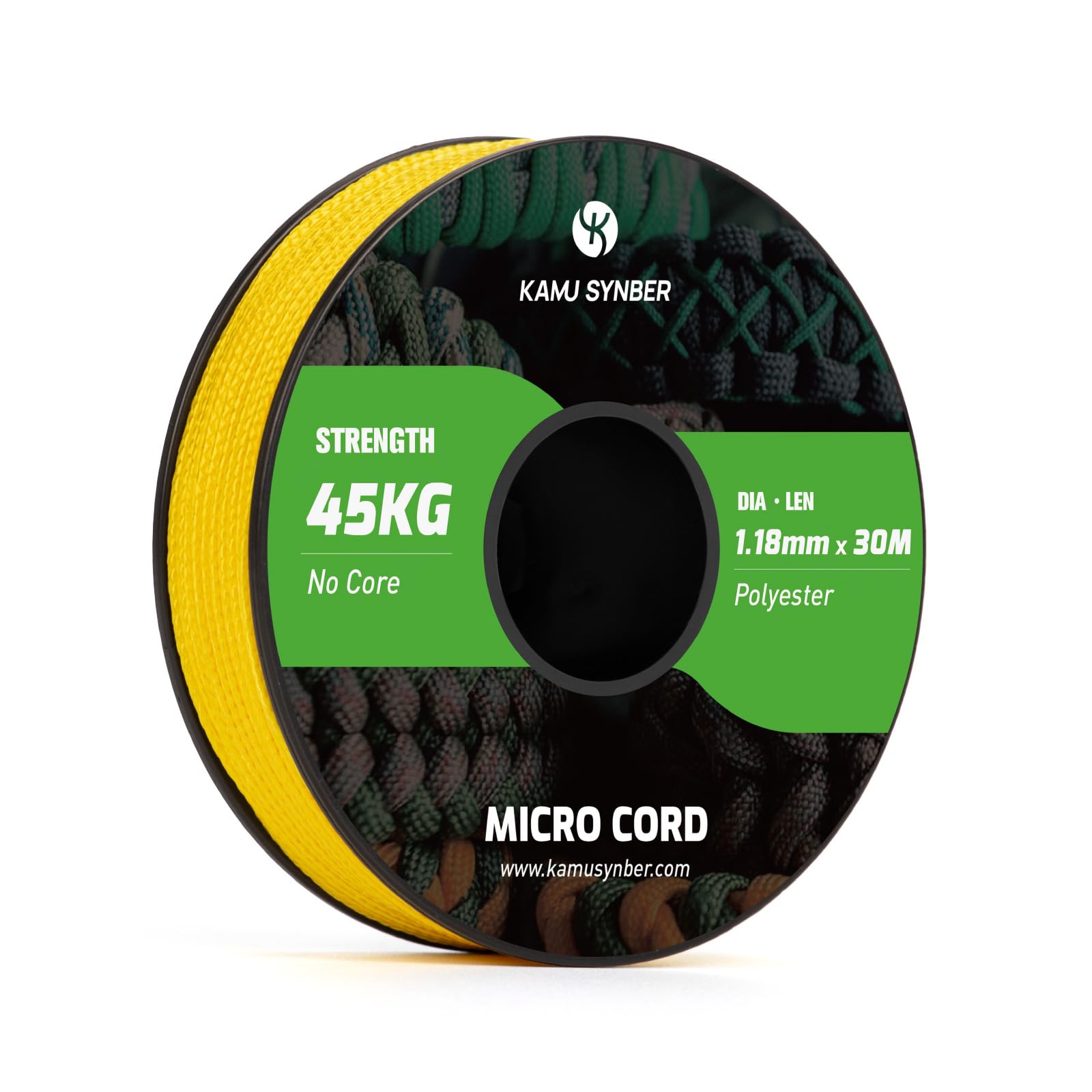 Kamu Synber Micro Cord 1.18mm Paracord Braided Rope 30m Spool for Bracelet, Crafting, Jewelry Making, Key Chains | Support 45kg | Golden Yellow