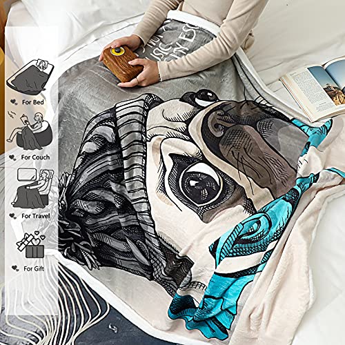 Famitile Pug Throw Blanket, Cool Listening To Music Puppy Fleece Blanket Super Soft Warm Throw Gifts For Kids And Adults (Pug-9, 47" X 60") #TOP2