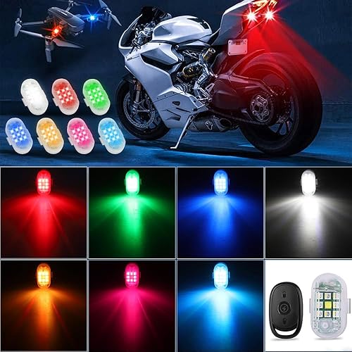 Miniatura 7 de Luces LED anticolisión con control remoto, luces estroboscópicas inalámbricas de 7 colores, carga USB, luces para motocicleta, drones, para