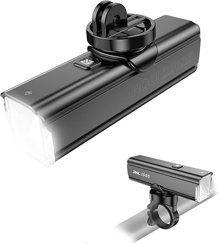 ROCKBROS Luz de bicicleta de 1500 lúmenes para conducción nocturna, 5000 mAh USB-C recargable, aleación de aluminio IPX6, luz delantera impermeable
