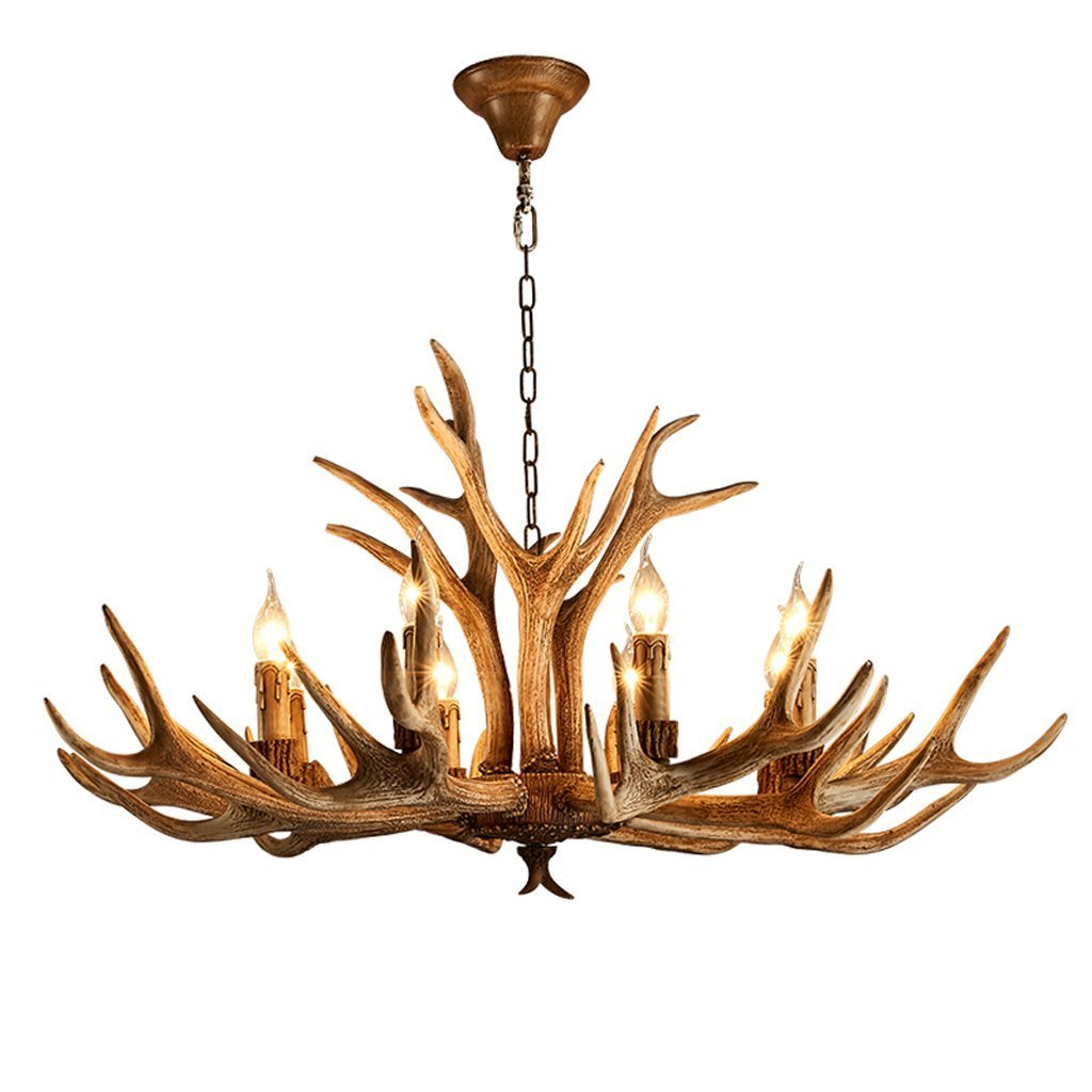 SYAXVOM Resin Chandelier Clothing Store Lighting Antlers Lamp Luxury Black Lampshade Living Room Antler (6 Heads)