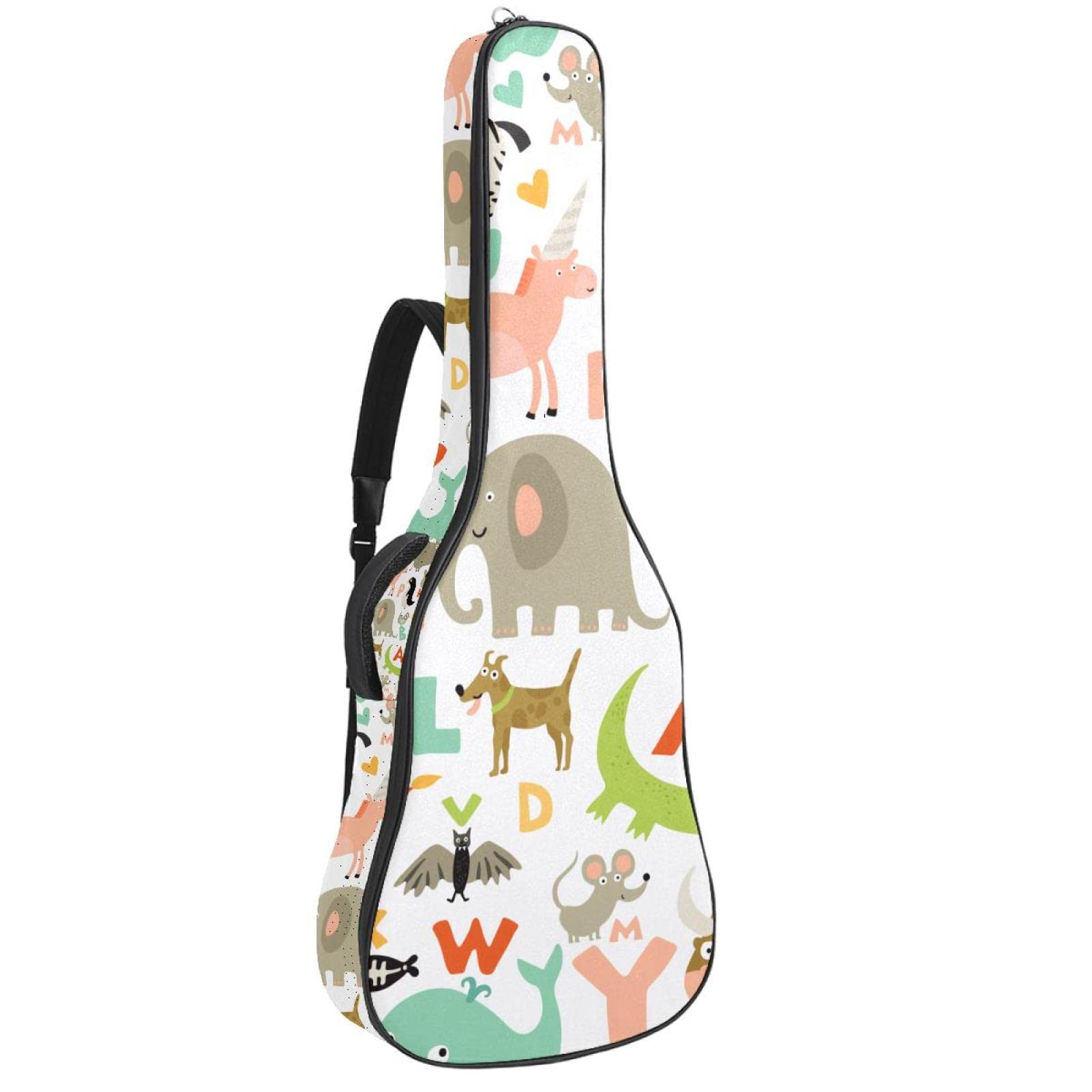 Torba na gitarę akustyczną wodoodporna gitara plecak gruby miękki wyściełany urocze dzieci dzikie zwierzęta alfabety wzór klasyczna gitara obudowa, kolor1, 42.9x16.9x4.7 in, Organizer do torby