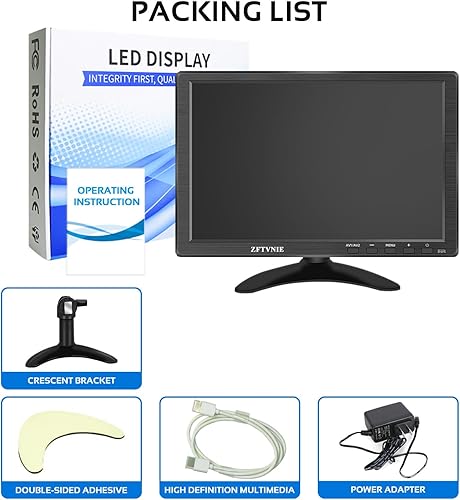 Miniatura 8 de ZFTVNIE Monitor HDMI pequeño de 10.1 "1366 x 768P Mini monitor con puertos VGAHDMI Monitor portátil para portátilcámaraFirestickHogarOficina