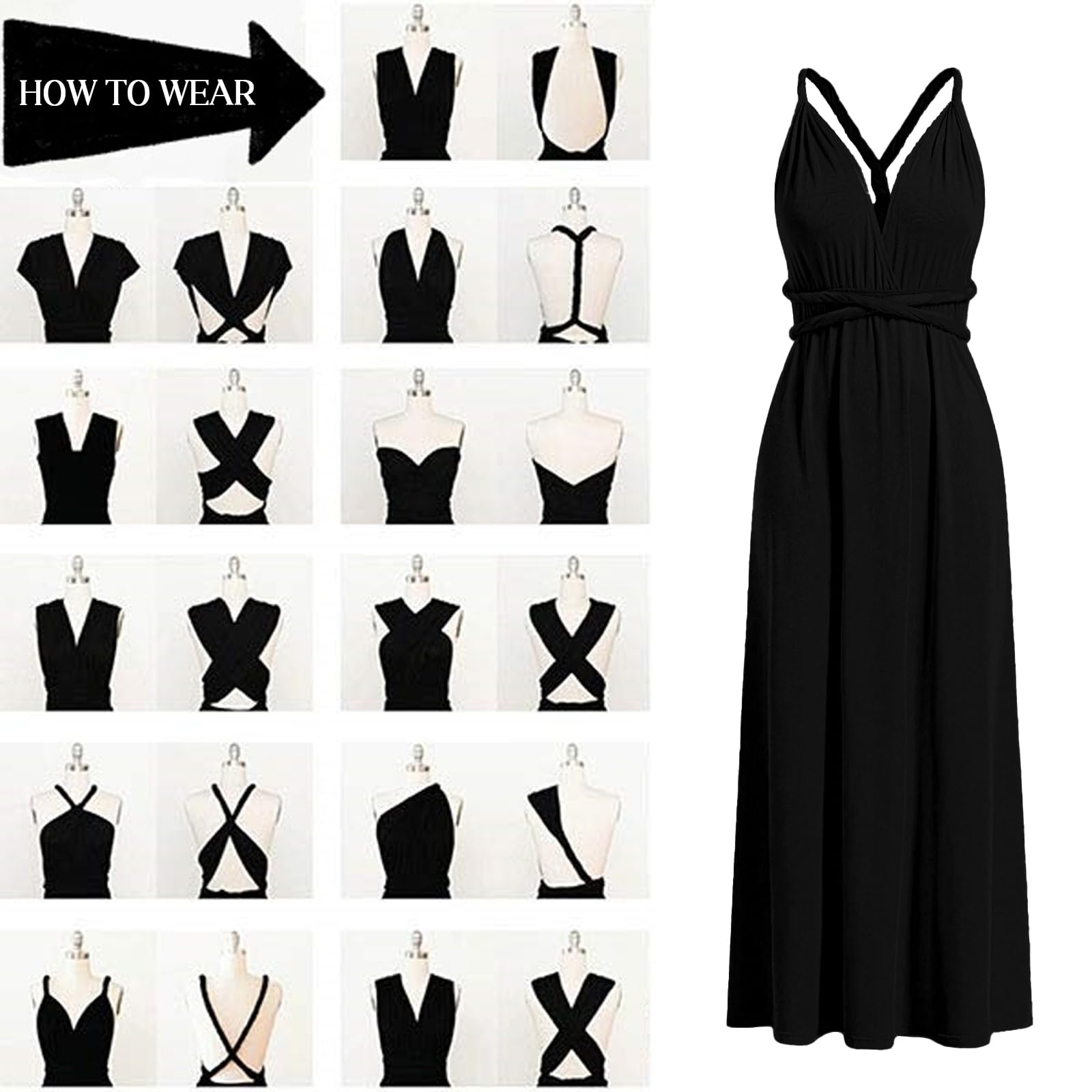 Vestito Infinity da Sera Donna Sexy Multiway a Portafoglio Abito da Damigella d'Onore Elegante Lungo Cerimonia Cocktail Vestito Moda Senza Maniche Aderente Maxi Abito per Ospite di Matrimonio