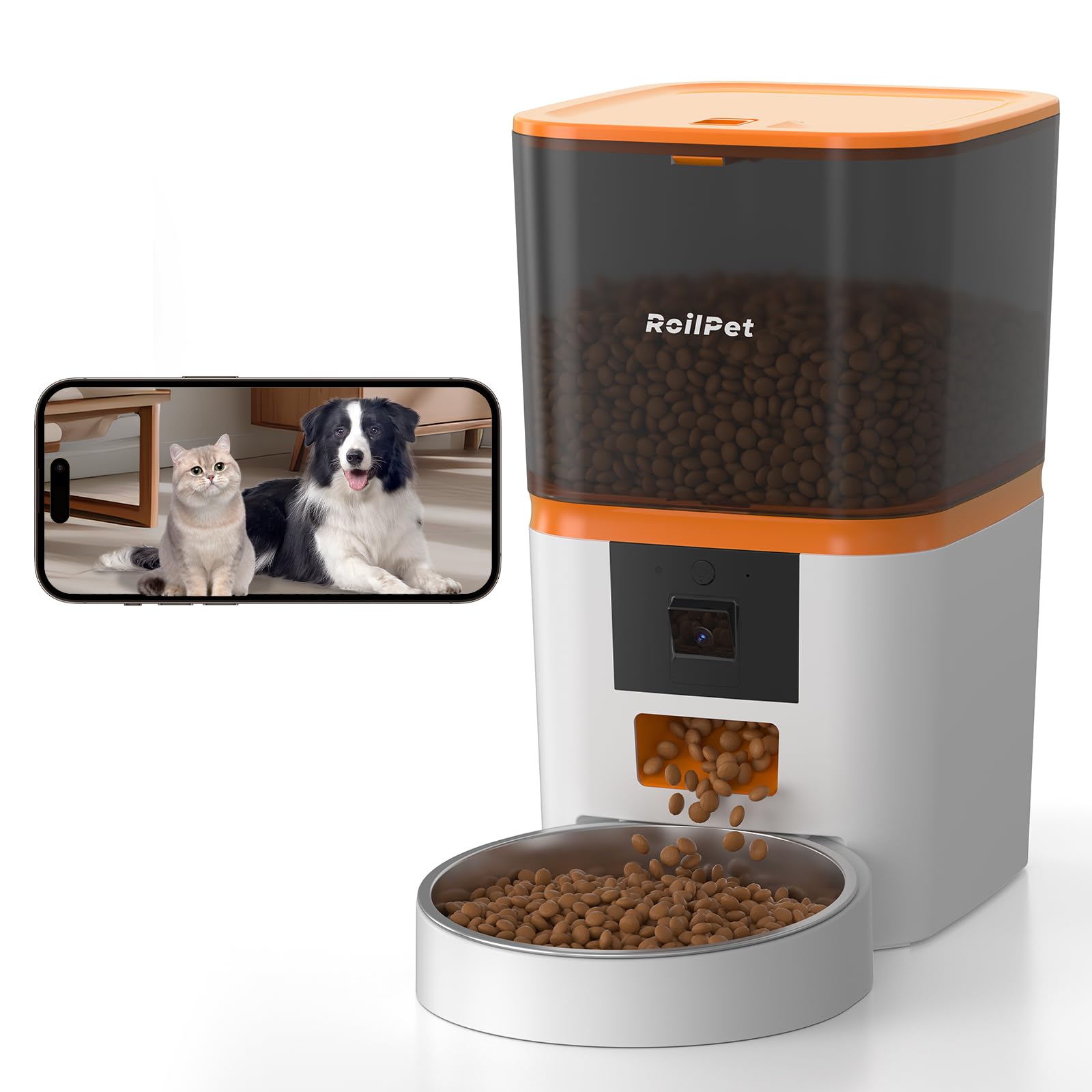 Automatic Dog Feeder with Adjustable Camera, 5G WiFi 6L Smart Cat Food Dispenser, 1080P HD Video with Night Vision, Pet Feeder with 2-Way Audio for Cats & Dogs, Food Blockage & Motion Alerts