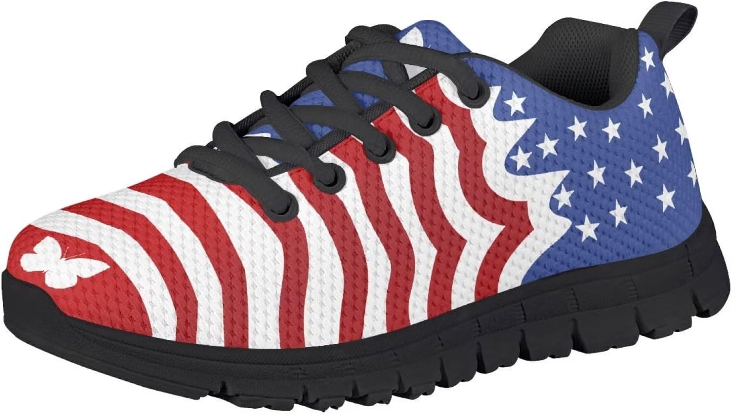 Suobstales American Flag Print Kids Shoes Breathable Running Shoes Low Top Footwear Walking Shoes for Boys Girls,Size 11.5