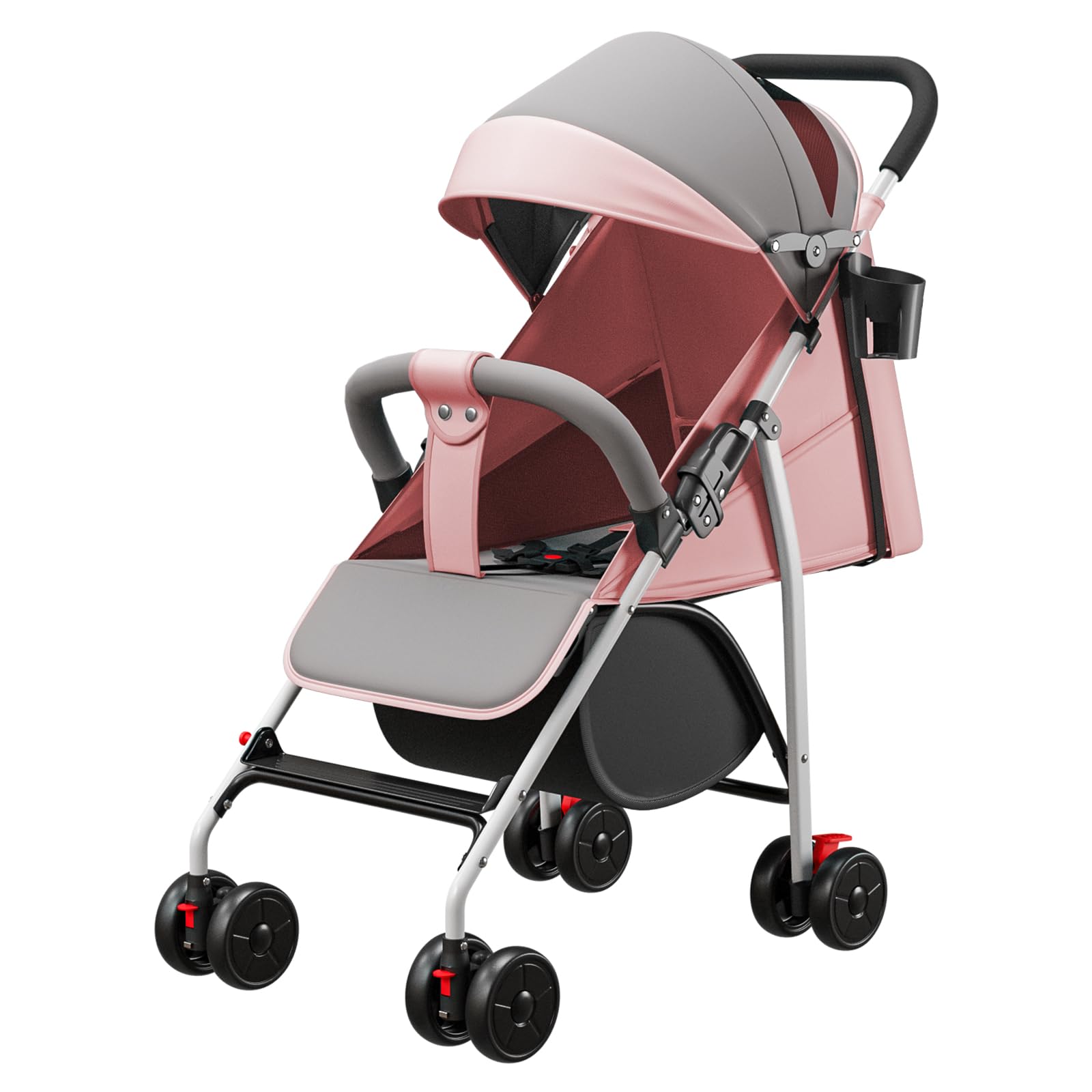 MUL-BOUTIQUE Kompakter Kinderwagen, 0 bis 4 Jahre (30 kg max), leicht (4,10 kg), Buggy für Babys, Komfort, faltbar, kompakt und neigbar, mit Baumwolle, Getränkehalter, Sonnenblende (Puder)