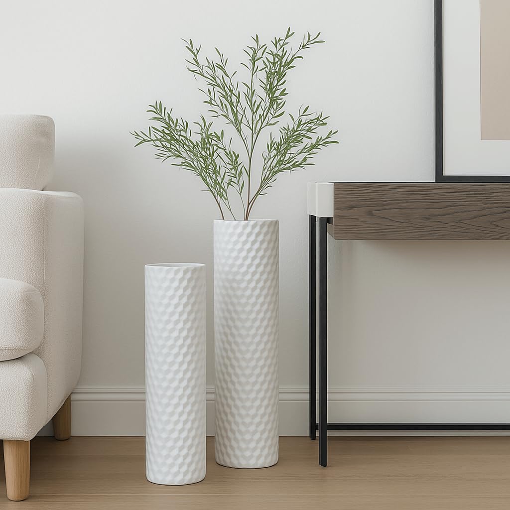 Leewadee Set di 2 Grandi Vasi da Terra Metallo per Pampas | 2 Vasi Deco per il Soggiorno, in coppia accanto a camino & TV per Pampas & rami. Infrangibile, senza schegge