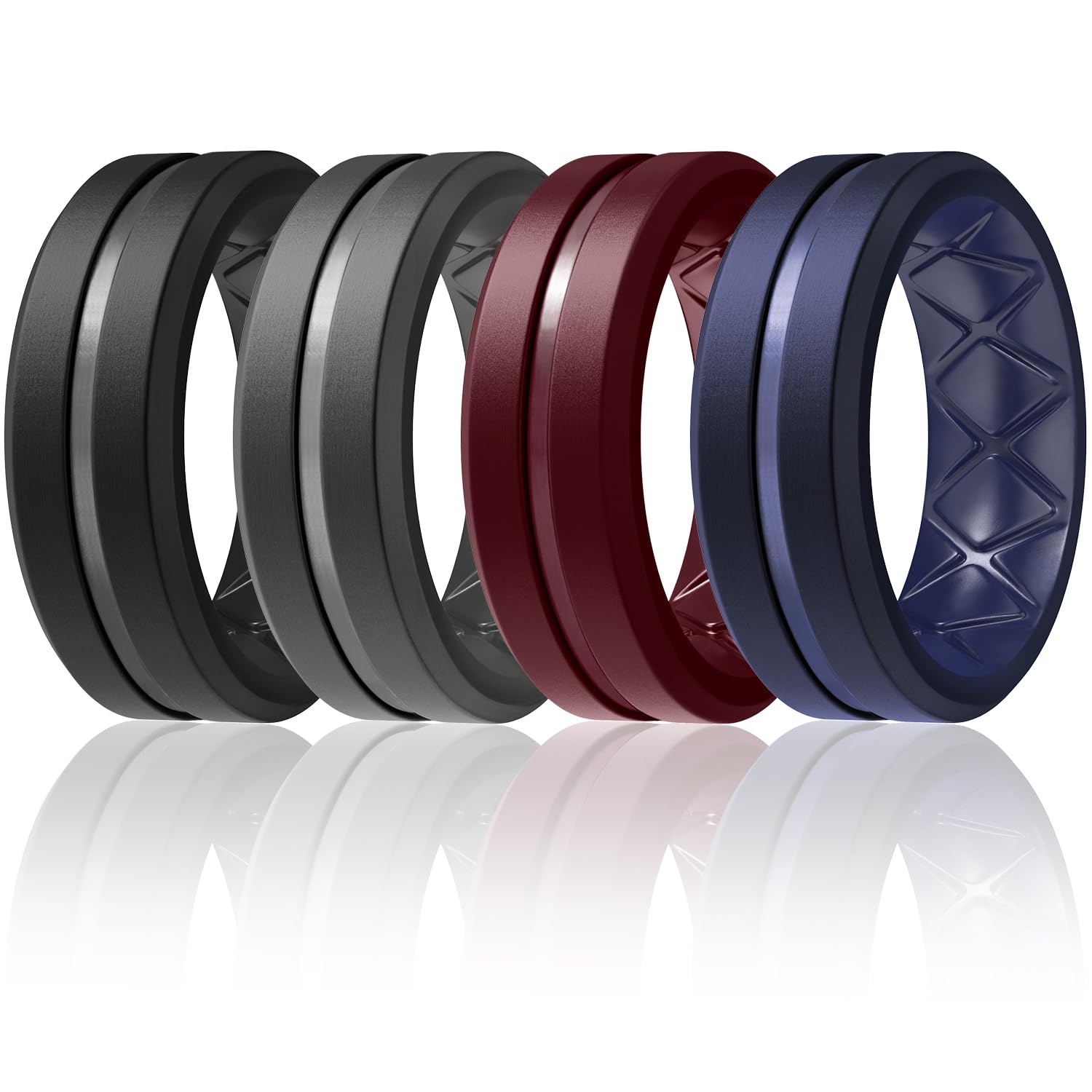 Egnaro Men's Silicone Ring 1/4/6 Multipack, Workout Travel Rubber Wedding Bands For Him, 8mm Width 2mm Thickness