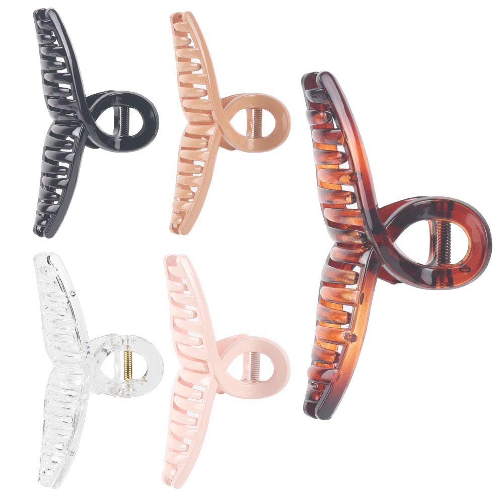 Hair Claw Clips for Fine Hair, 5 Pack 4.3 Inches No-slip Strong Hold Hair Jaw Clips, Big Acrylic Hair Claw Clamps Grip Hair Styling Accessories for Women Girls Thick Hair