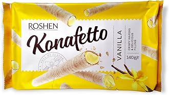 Konafetto Vanilla Flavor – Crispy Wafer Rolls with Creamy Vanilla Filling – 140g/4.94oz - Pack of 1