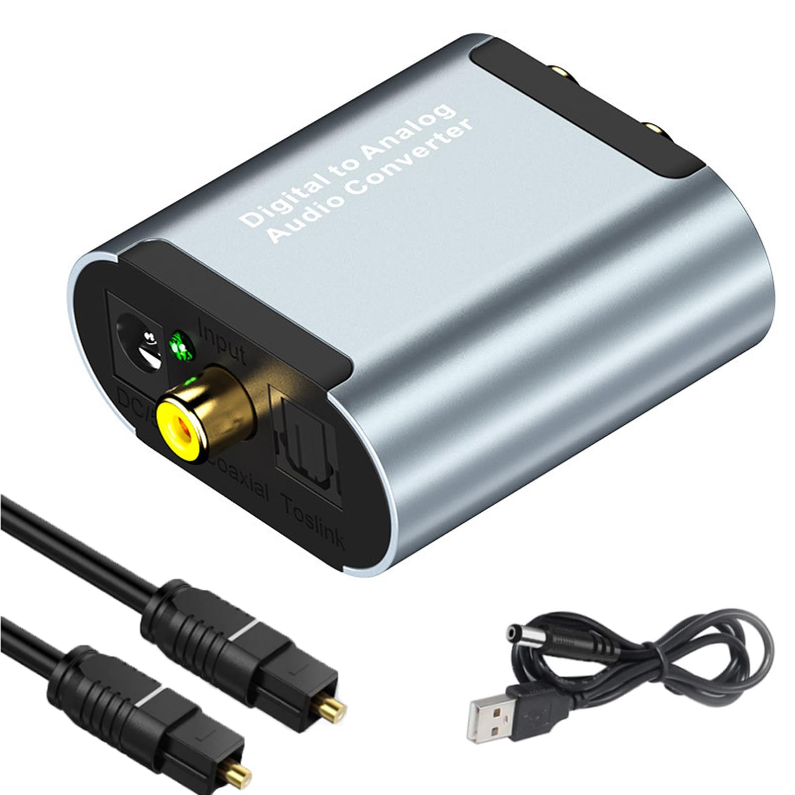 Digital to Analog Audio Converter, Aluminum Optical to RCA, 3.5mm Jack, Coaxial, USB Powered, 2.1 Channel PCM, for PS4, Xbox, TV, DVD