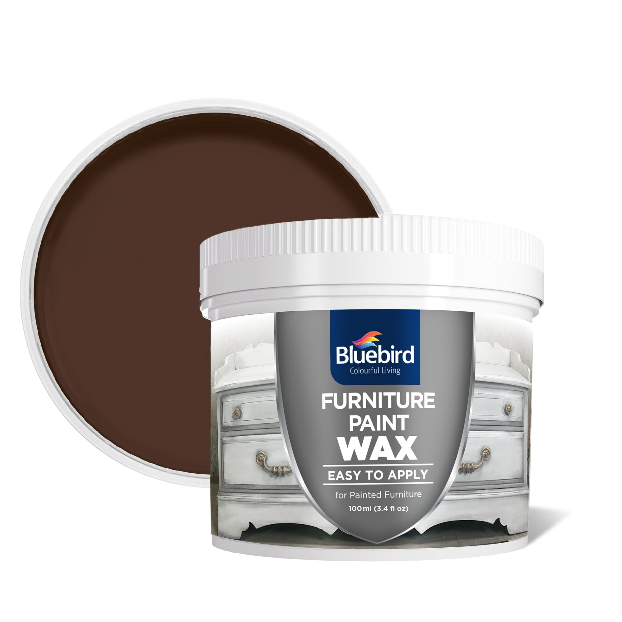 Furniture Paint Wax - 3.38 Fl Oz (100 ML) - Lasting Protective Finish, Fast Drying, Odor-Free, Non-Hazardous (Brown)