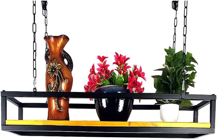 Solid Wood Ceiling-Type Flower Rack Vintage Ceiling Mounted Hanging Metal Storage Shelf Restaurant Decoration Holder Adjustable Height Plant Shelves & Cabinets