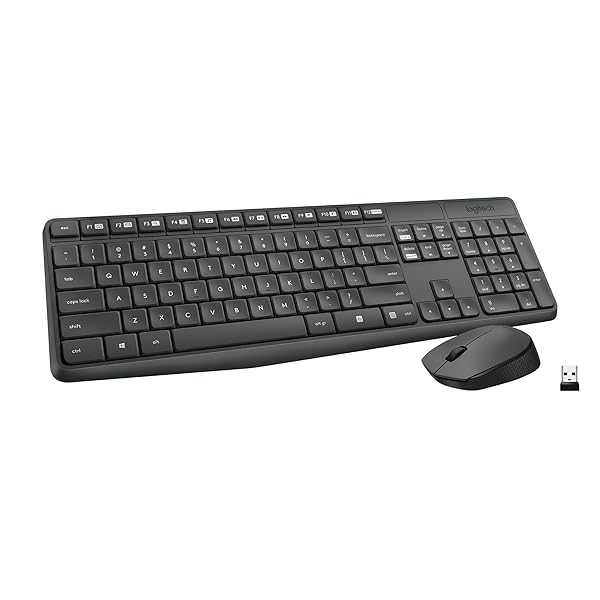 Logitech MK235 Wireless Keyboard and Mouse Combo for Windows, 2.4 GHz Wireless Unifying USB Receiver, 15 FN Keys, Long Battery Life, Compatible with PC, Laptop