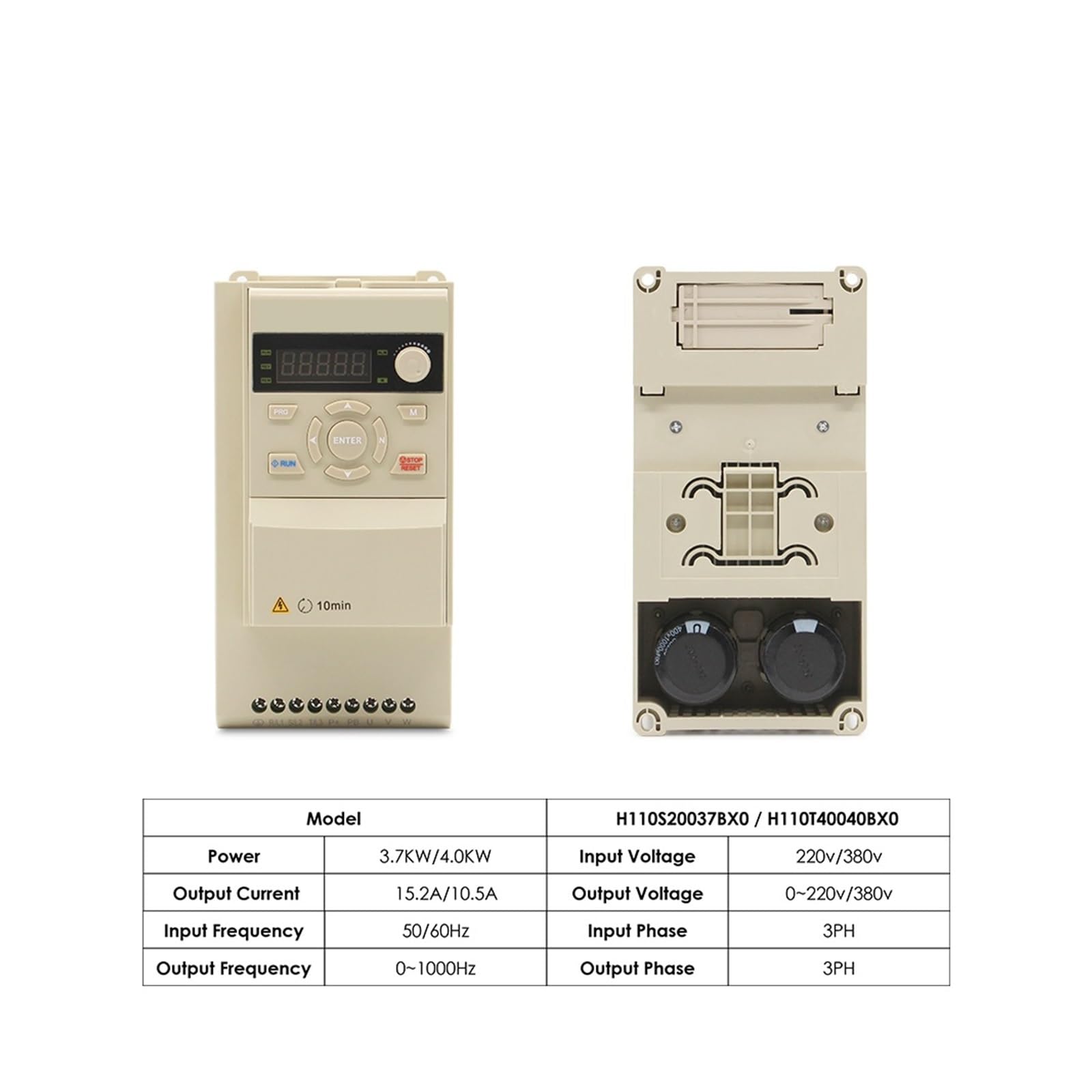 Variador De Frecuencia Falownik wektorowy 3.7kw/4kw seria H110 VFD 0~1000Hz przetwornica częstotliwości do pompy wodnej wrzeciona CNC inne silniki 3-fazowe Kompaktowa konstrukcja(4.0KW-380V)