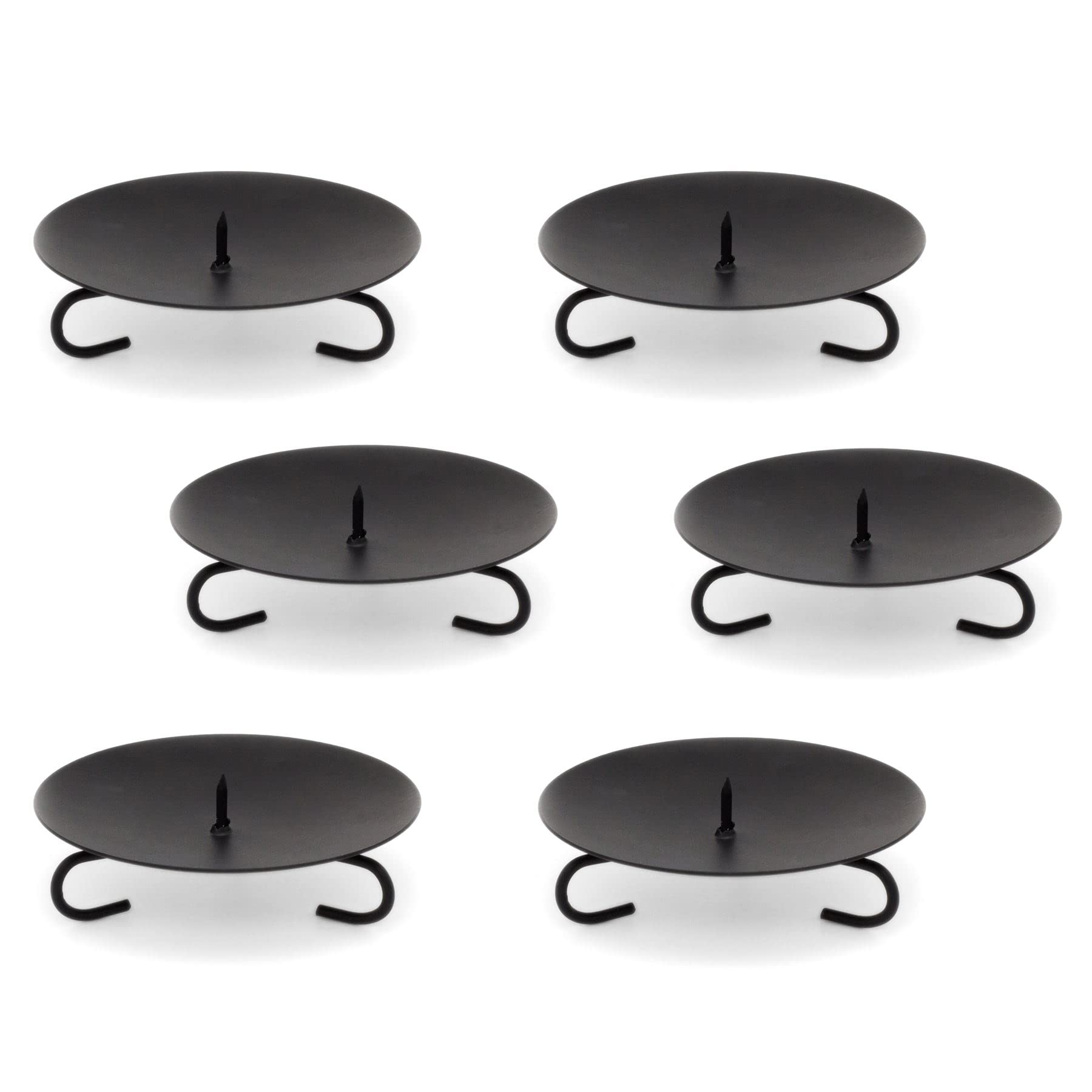 Set Of 6 Traditional Black Metal Candle Holder Candle Plate | Pillar Candle Holder Candle Dish Candlestick | Round Votive Candle Holders
