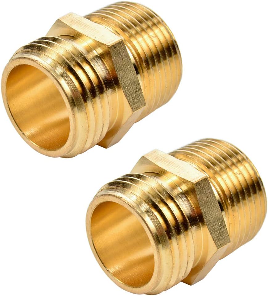 2 Pack 3/4" GHT to 3/4" NPT Male Connector, Brass Garden Hose Fitting, Male Hose Adapter