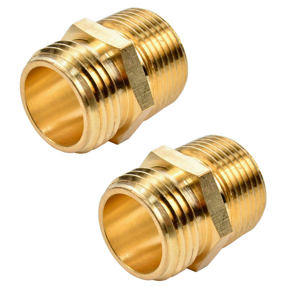 Sanpaint 2 Pack 3/4" GHT to 3/4" NPT Male Connector, Brass Garden Hose