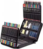 Kit Lápis de Desenho Profissional 146 Peças com Estojo Portátil, Lápis Artísticos, Borrachas e Acessórios para Artistas e Estudantes Linha Super Premium