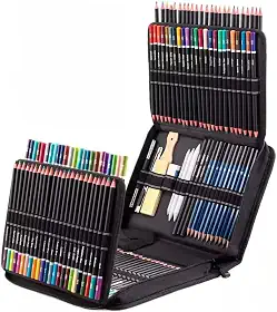 Kit Lápis de Desenho Profissional 146 Peças com Estojo Portátil, Lápis Artísticos, Borrachas e Acessórios para Artistas e Estudantes Linha Super Premium