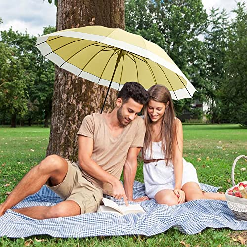 Dlin Stick Umbrella Women Windproof, 16K Ribs Stylish Automatic Open Large Umbrella With Hook Handle Umbrellas For Rain (Yellow) #TOP4