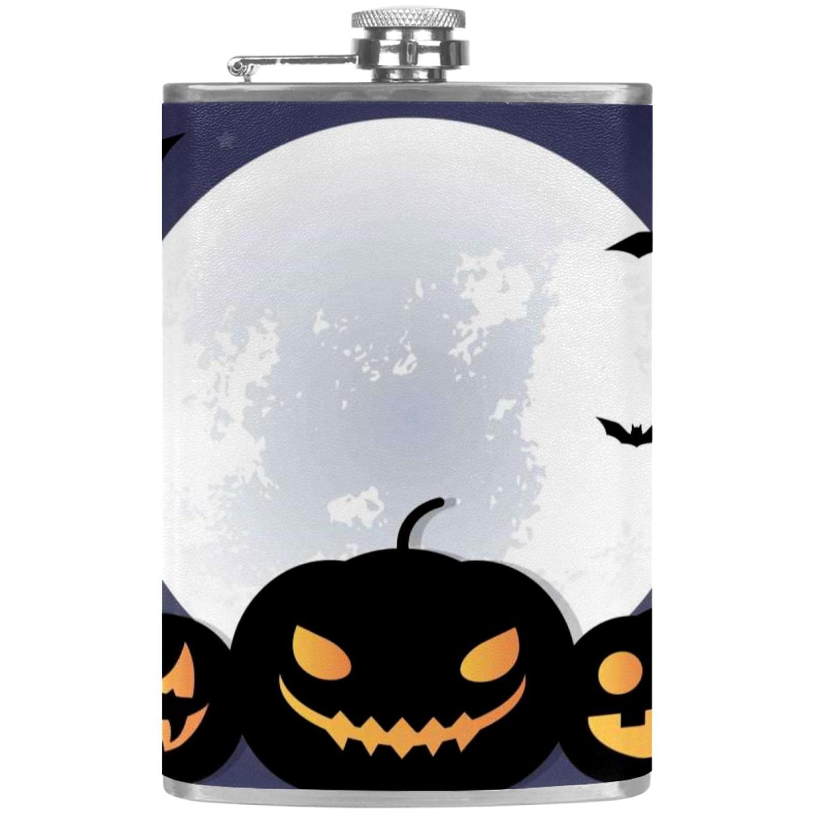 Flasque à liqueur en acier inoxydable avec entonnoir anti-fuite motif Halloween pour whisky
