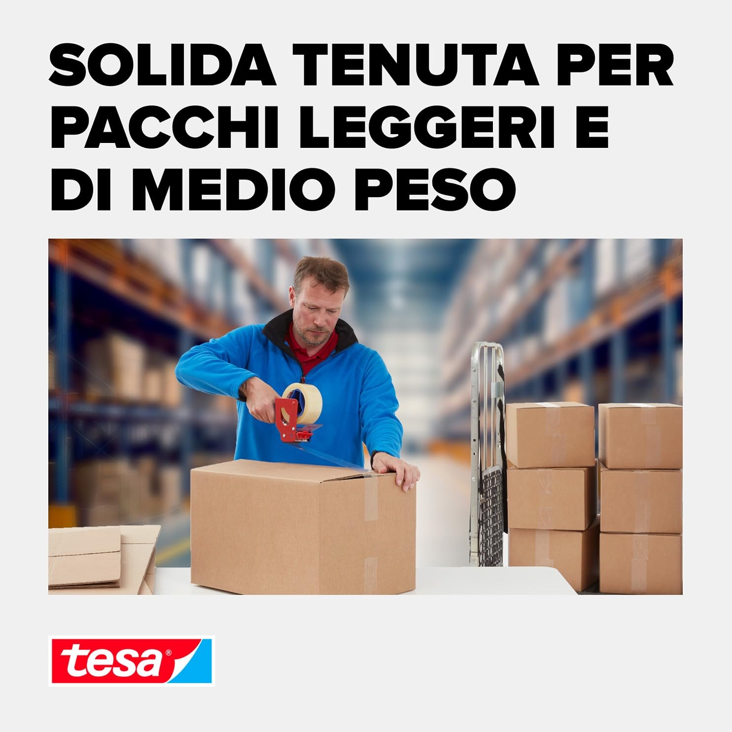 tesapack 4024 Universal PP, Confezione da 36 nastri per pacchi in film PE, srotolamento silenzioso, resistente agli agenti atmosferici e all'invecchiamento Trasparente, 66 m x 5 cm ciascuno