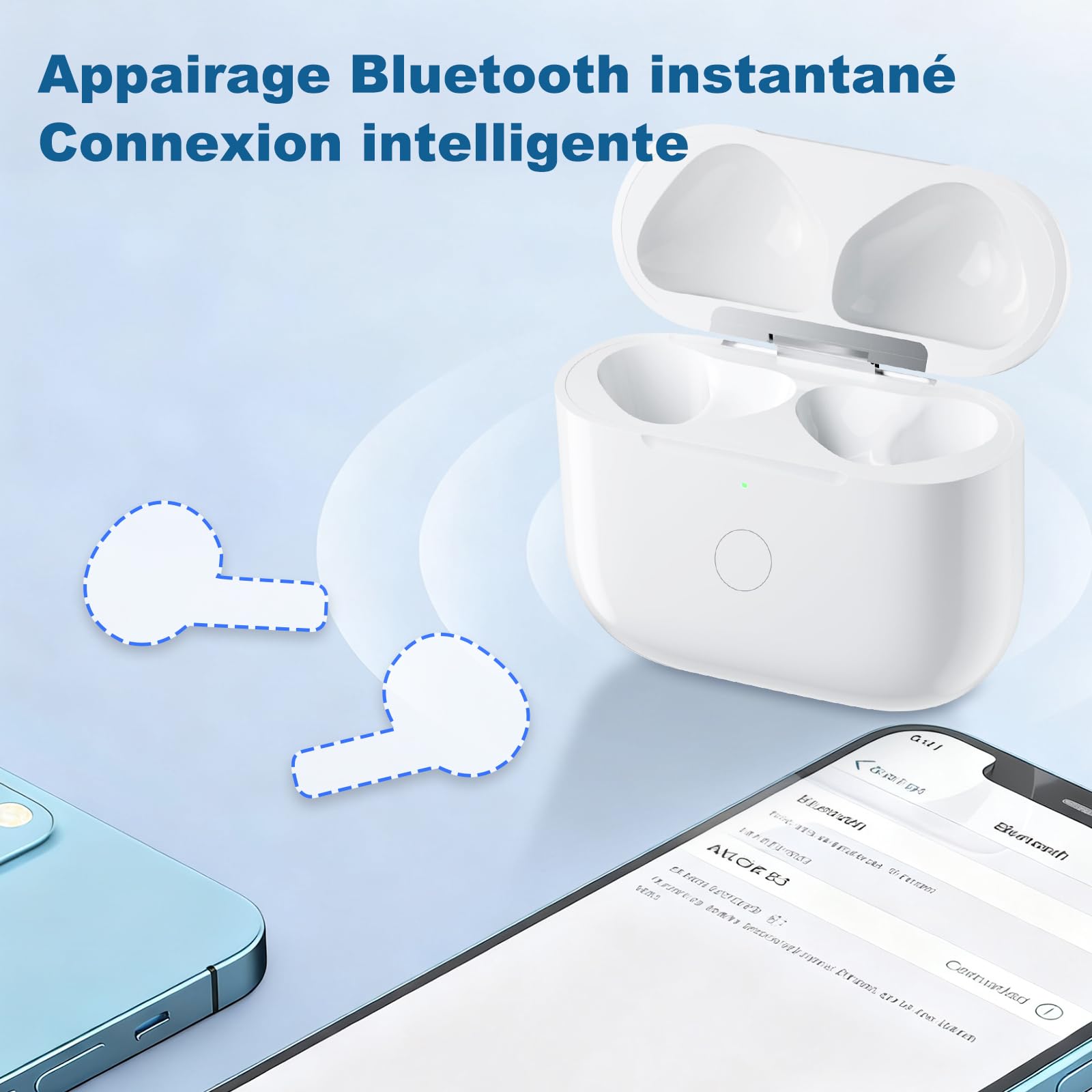 EFAITH Boîtier de Charge sans Fil Compatible Air Pod 3, Remplacement de Boîtier Recharge sans Fil avec Bouton de Couplage Compatible (Pas d'écouteurs)