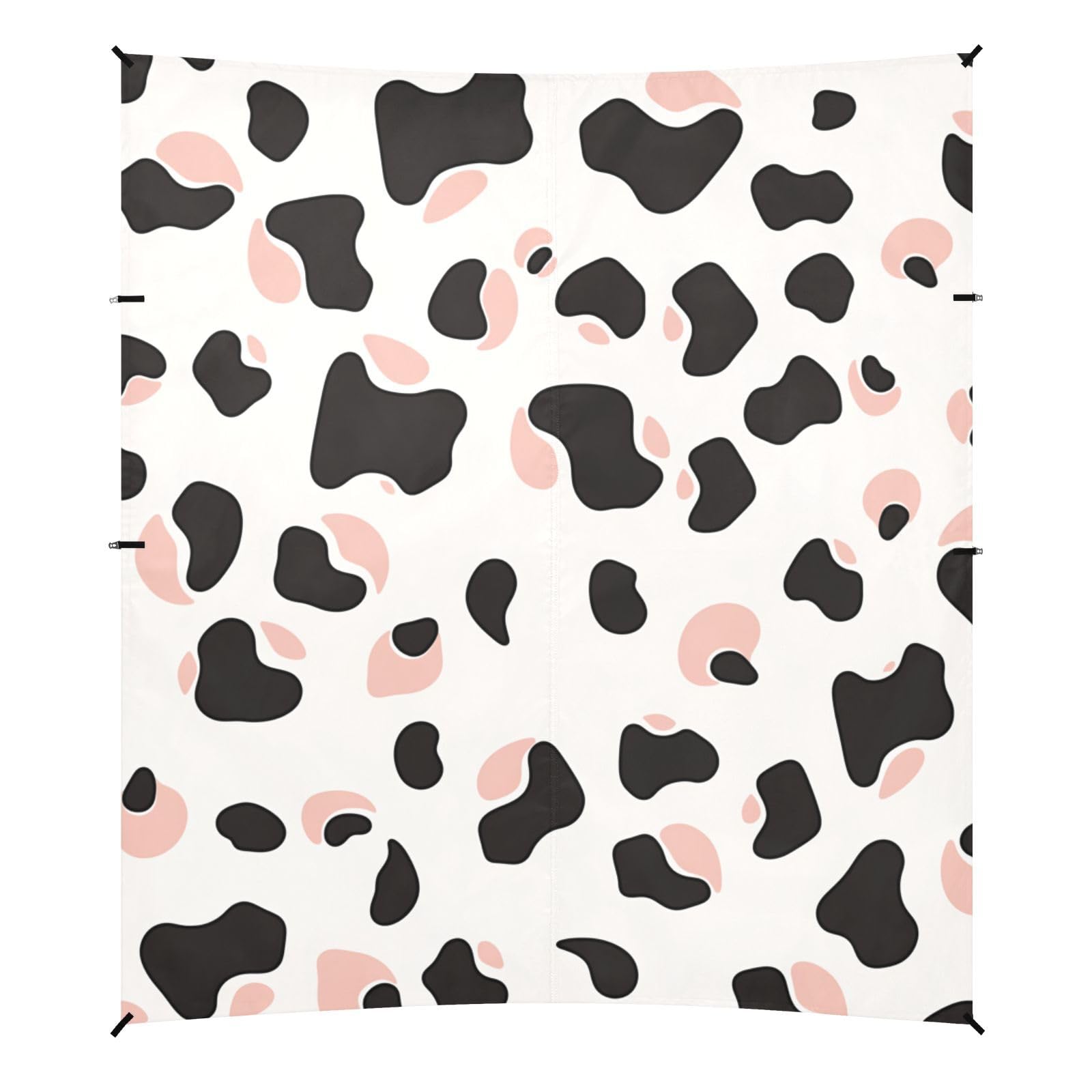 Simple Cow Print Pattern Vector Art Style White Background Pink and White Beach Cabana UPF50+ Protection Water-Resistant Shade Sun Shelter with Sand Pockets for Camping, Picnics, Backyard
