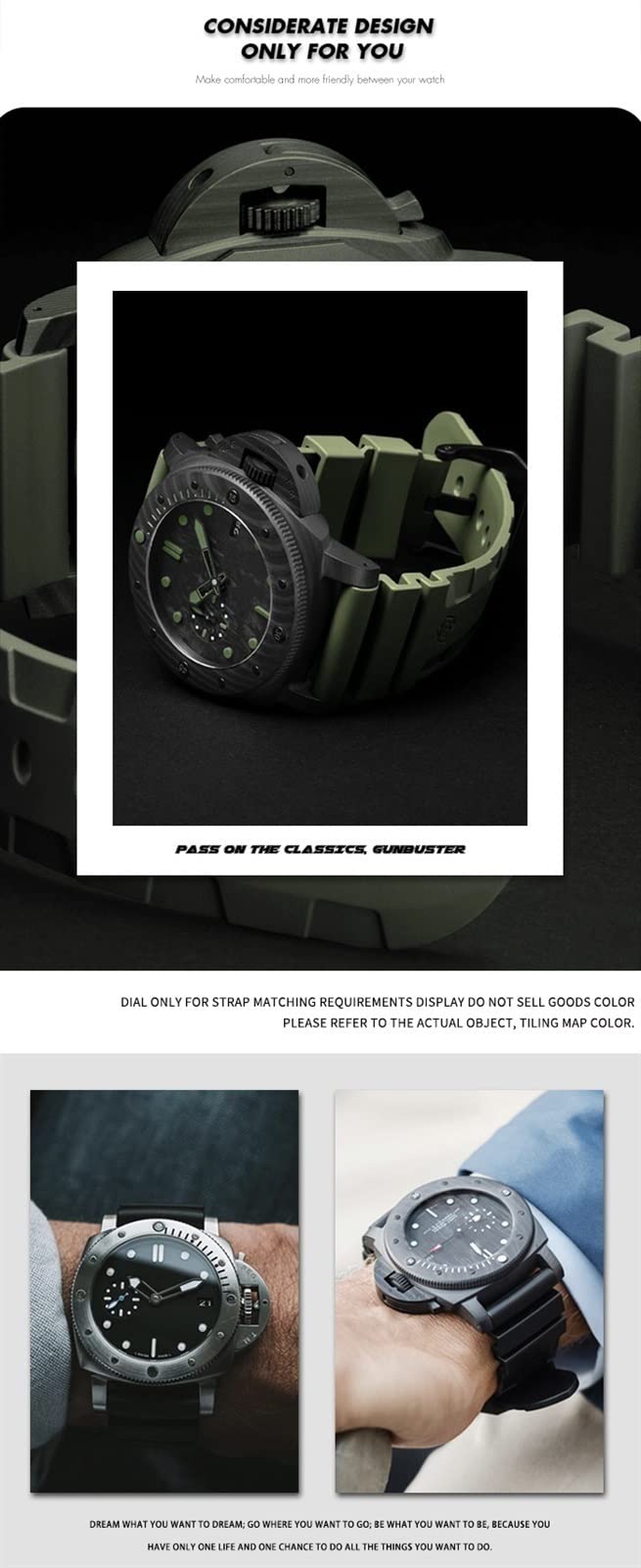 SERDAS Correa De Reloj De Goma De 22mm, 24mm, 26mm, Correa De Reloj De Silicona Apta Para Panerai Sumergible Luminor PAM, Pulsera Impermeable Verde Azul